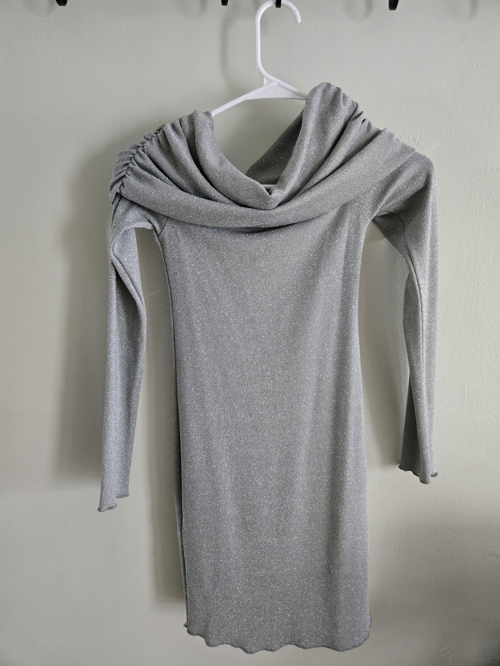 Zara Off-Shoulder Ribbed Mini Dress - Light Gray - Picture 5 of 6